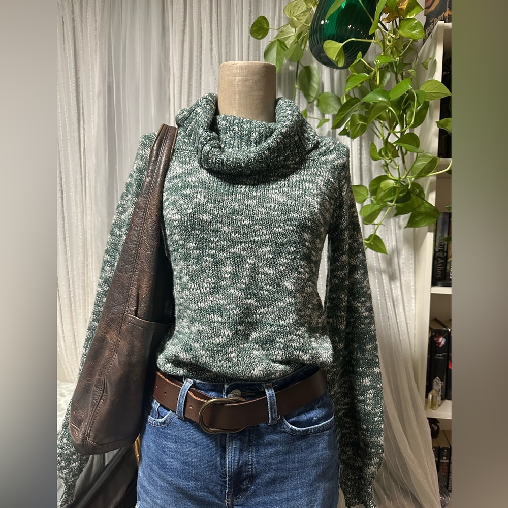 Green Knit Cowl Neck Sweater